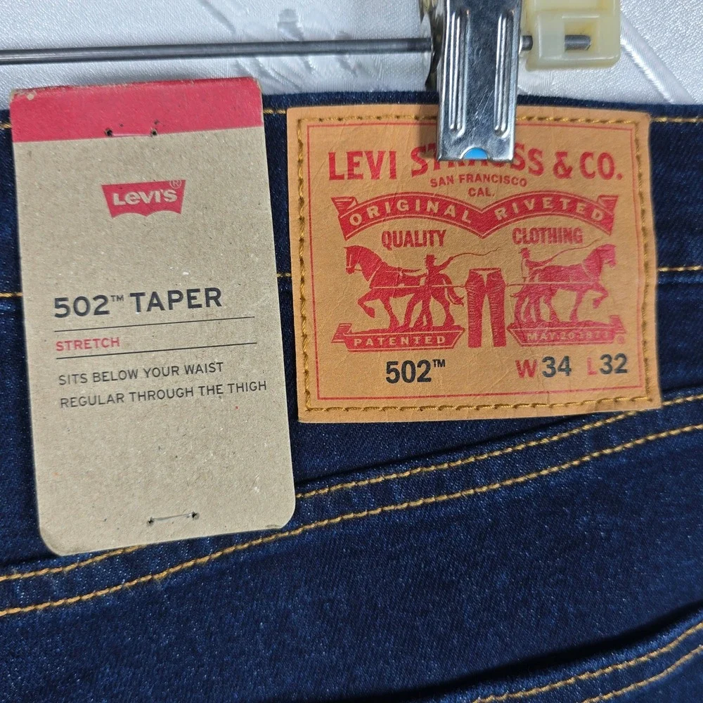 Levi's 502 Taper Jeans Mens 34x32 Dark Wash Indigo Stretch Denim NEW Classic